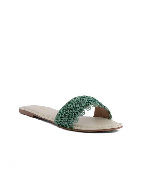 

Signature Sole Women Green Woven Design Lace Open Toe Flats