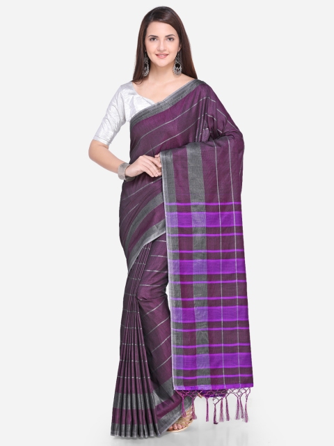 

Satrani Purple Cotton Blend Woven Design Maheshwari Saree