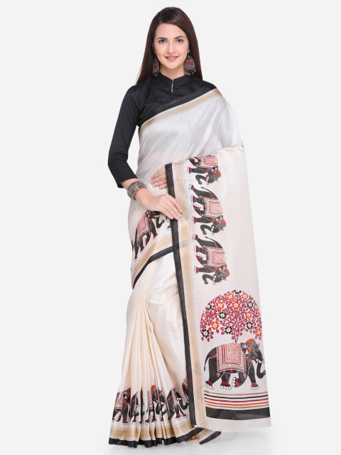 

Satrani Off-White Printed Art Silk Saree
