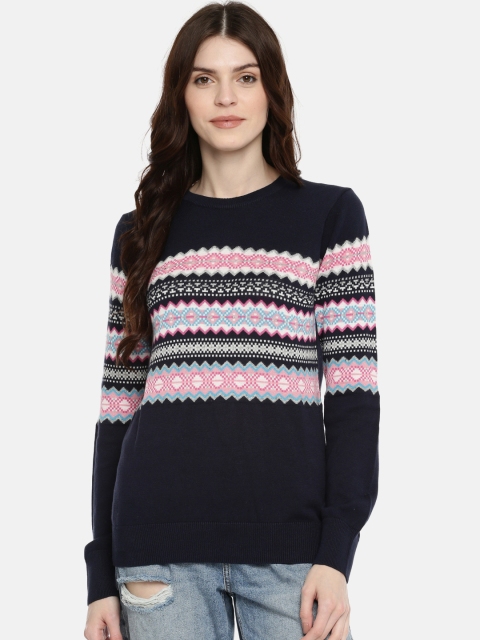 

GAP Women's Crazy Stripe Pullover Sweater, Navy blue