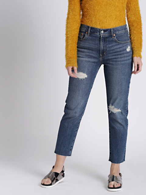 

GAP Women's Blue High Rise Best Girlfriend Jeans in Distressed