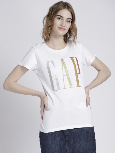

GAP Women White Printed Round Neck T-shirt