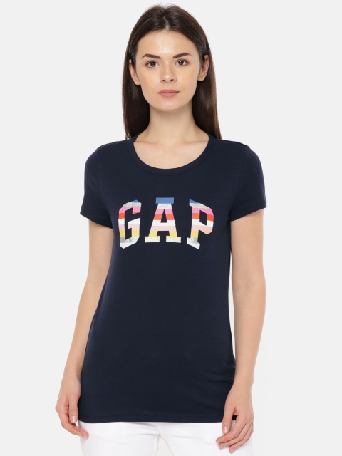 

GAP Women's Navy Short Sleeve Logo Graphic Tee, Navy blue