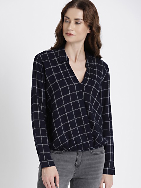 

GAP Women Navy Blue Wrap-Front Top