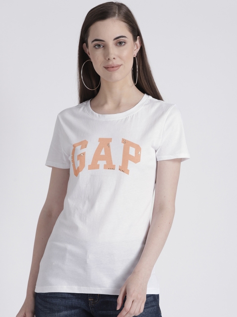 

GAP Women White Rhinestone Logo Graphic T-Shirt