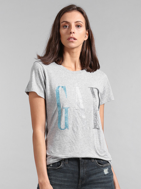 

GAP Women's Short Sleeve Logo Graphic Tee, Grey