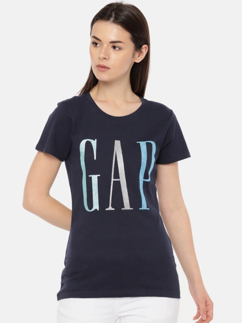 

GAP Women's Navy Short Sleeve Logo Graphic Tee, Navy blue