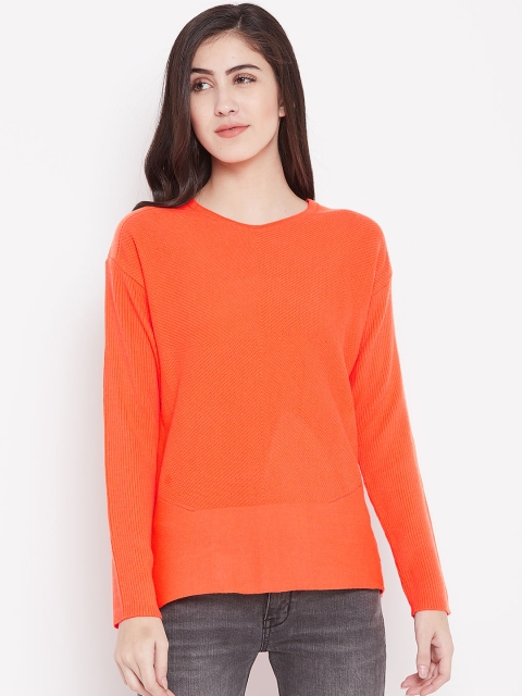 

American Eye Women Orange Self-Design Pullover