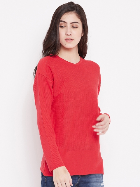 

American Eye Women Coral Red Solid Pullover