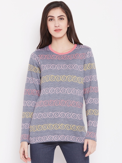 

American Eye Women Grey & Pink Striped Pullover