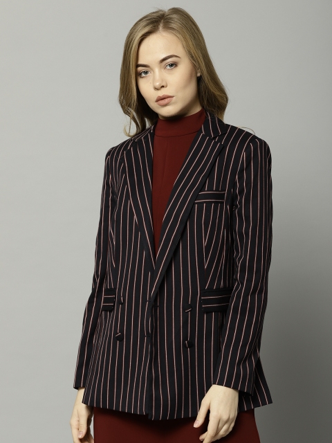 

Marks & Spencer Women Navy Blue & Red Striped Double-Breasted Casual Blazer
