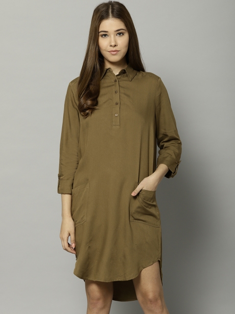 

Marks & Spencer Women Olive Green Solid Shirt Dress