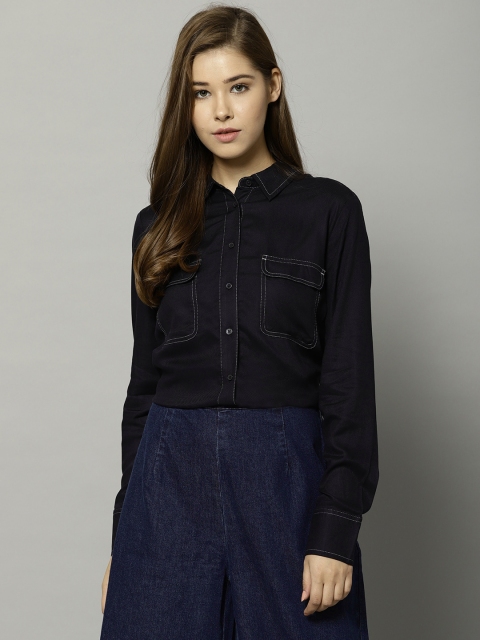 

Marks & Spencer Women Navy Blue Solid Regular Fit Casual Shirt