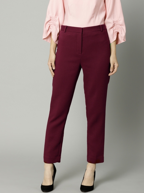

Marks & Spencer Women Maroon Regular Fit Solid Cropped Regular Trousers
