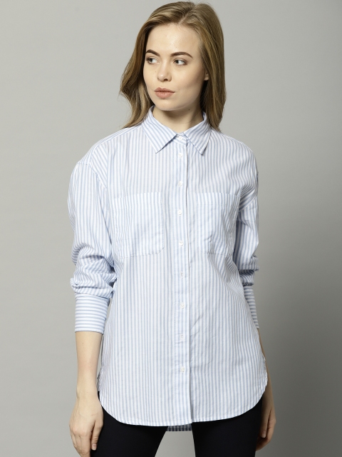 

Marks & Spencer Women Blue & White Regular Fit Striped Casual Shirt