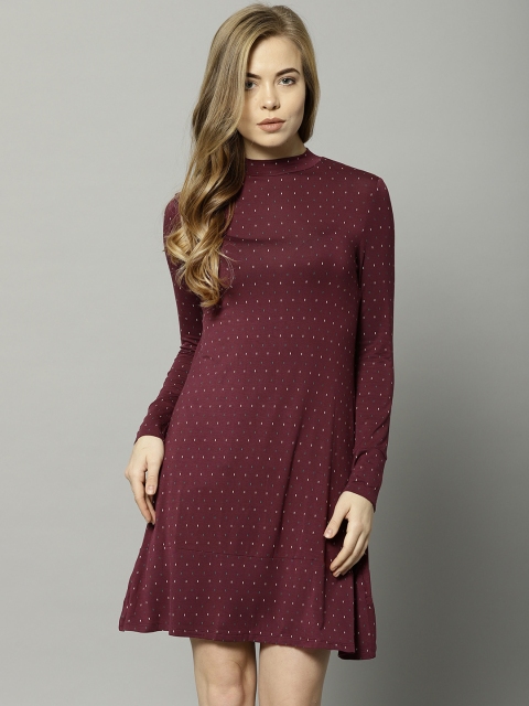 

Marks & Spencer Women Burgundy Printed A-Line Dress