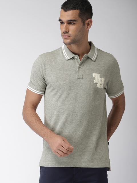 

Tommy Hilfiger Men Grey Melange Regular Fit Polo Collar Solid T-Shirt
