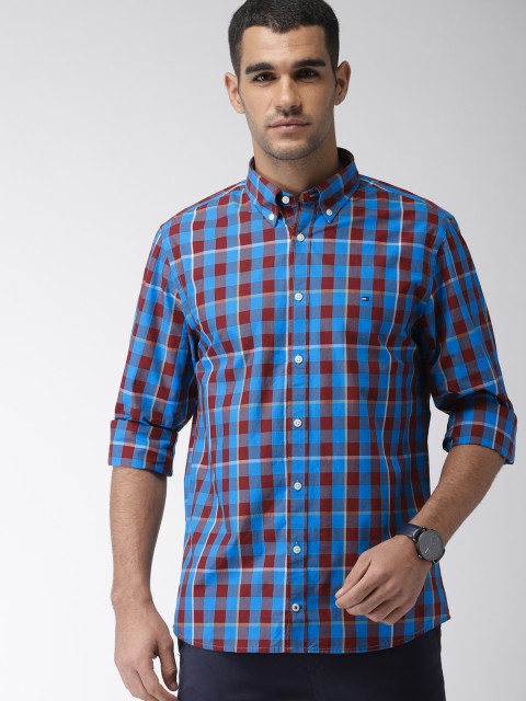 

Tommy Hilfiger Men Blue & Rust Regular Fit Checked Casual Shirt