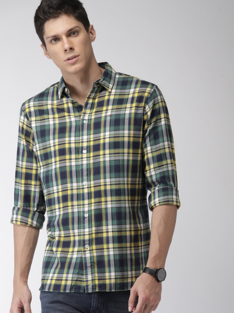 

Tommy Hilfiger Men Yellow & Green Regular Fit Checked Casual Shirt