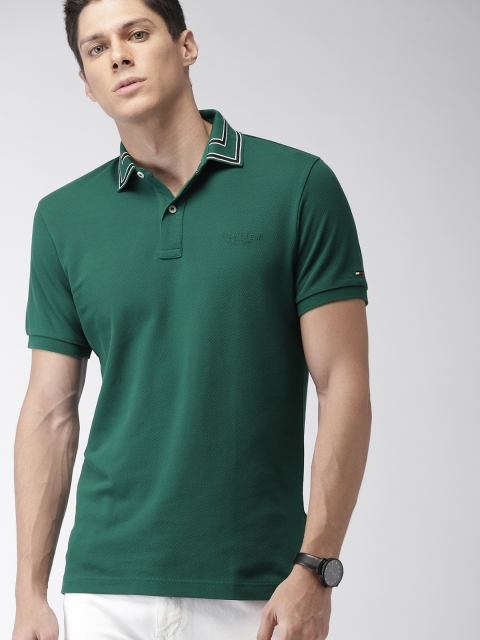 

Tommy Hilfiger Men Green Solid Polo Collar Slim Fit T-shirt