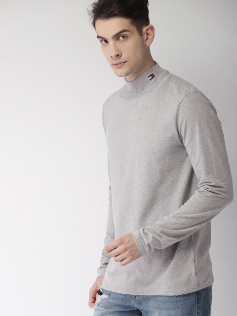 

Tommy Hilfiger Men Grey Melange Solid High Neck T-shirt