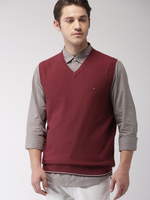 

Tommy Hilfiger Men Maroon Solid Sweater Vest