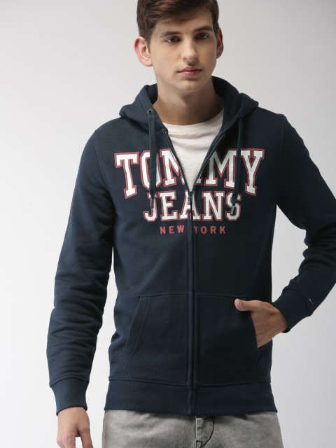 

Tommy Hilfiger Men Navy Blue Printed Hooded Sweatshirt
