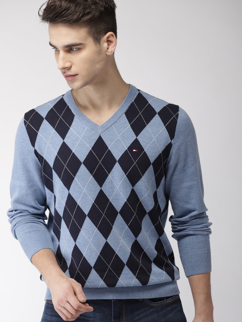 

Tommy Hilfiger Men Blue Printed Pullover Sweater