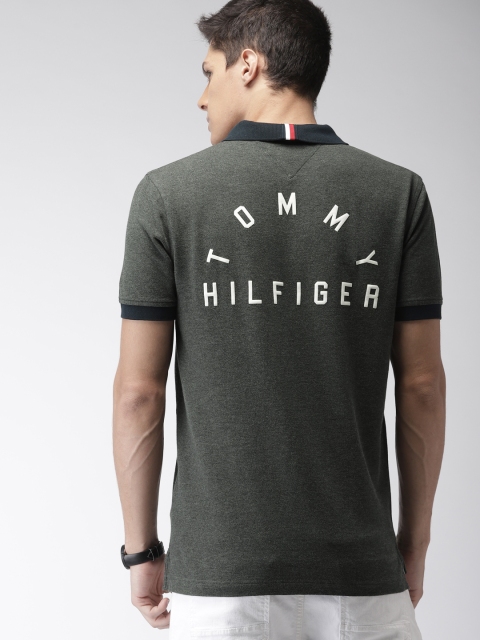 

Tommy Hilfiger Men Charcoal Grey Solid Regular Fit Polo Collar T-shirt