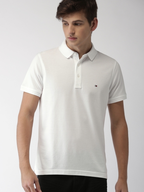 

Tommy Hilfiger Men White Solid Polo Collar T-shirt