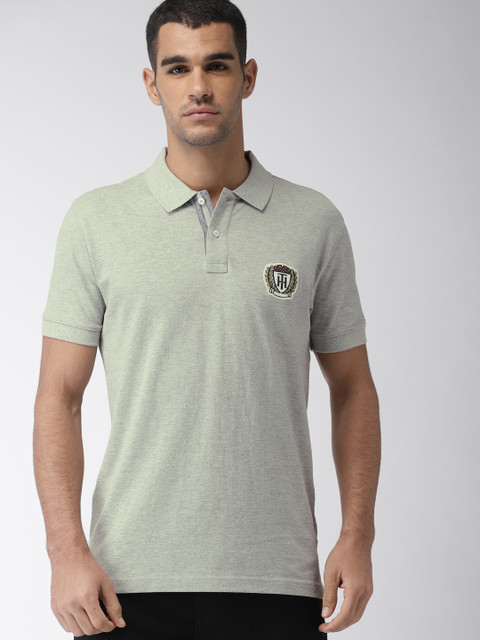 

Tommy Hilfiger Men Grey Melange Solid Regular Fit Polo Collar T-shirt