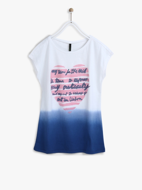 

United Colors of Benetton Girls White & Blue Printed Casual Top