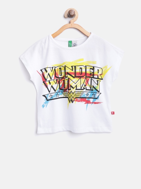 

United Colors of Benetton Girls White Wonder Woman Print Boxy Pure Cotton Top
