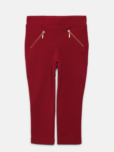 

United Colors of Benetton Girls Maroon Self-Design Treggings