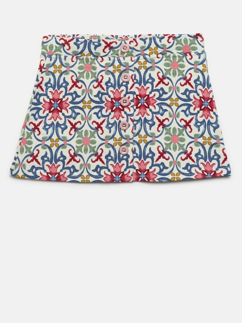 United Colors of Benetton Girls Off-White & Navy Printed A-Line Skirt