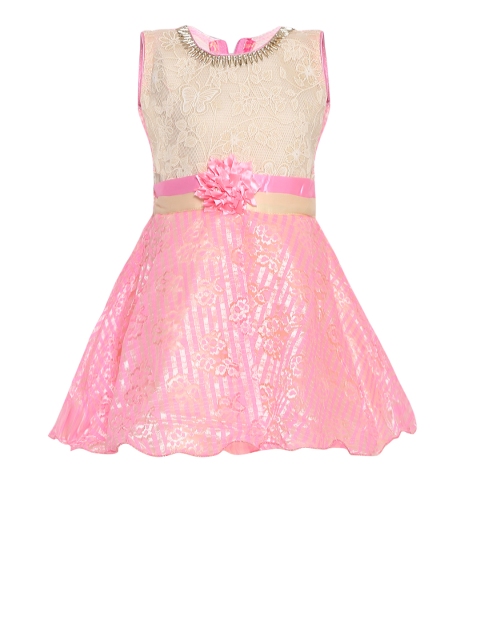 

Aarika Girls Pink Self Design Fit and Flare Dress