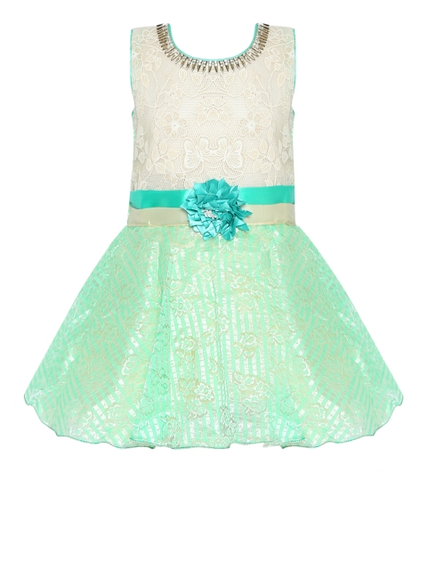 

Aarika Girls Sea Green Self Design Fit and Flare Dress