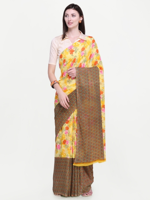 

Ligalz Yellow Printed Poly Chiffon Saree