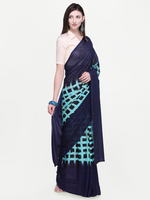 

Ligalz Blue Printed Poly Chiffon Saree
