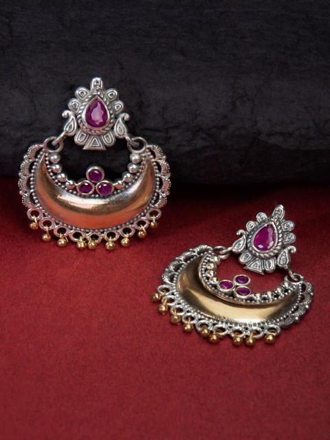 

Rubans Red & Gold-Toned Handcrafted Silver-Plated Classic Chandbalis
