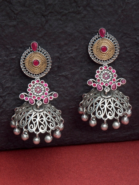 

Rubans Silver-Plated Dome Shaped Jhumkas