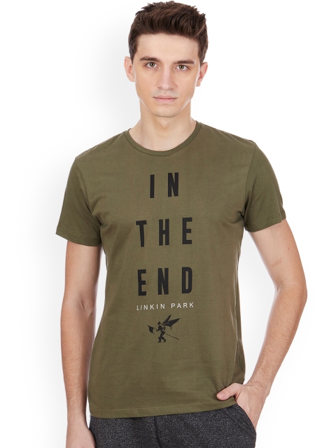 

Free Authority Men Olive Green LINKIN PARK Printed T-shirt