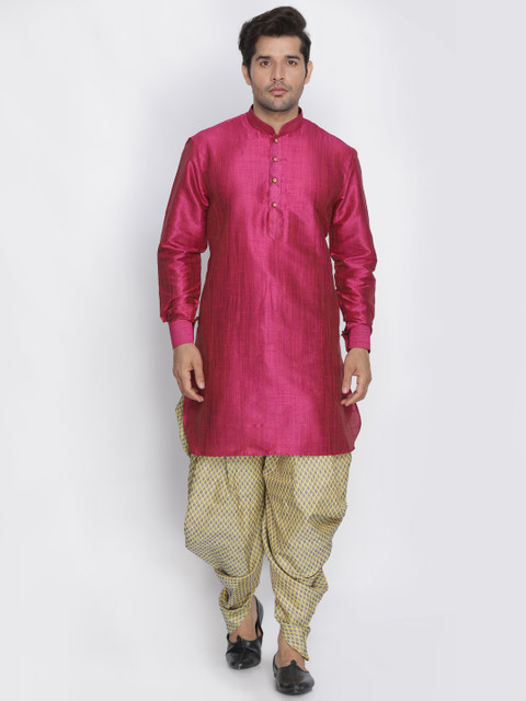 

VASTRAMAY Men Magenta & Mustard Solid Kurta with Dhoti Pants