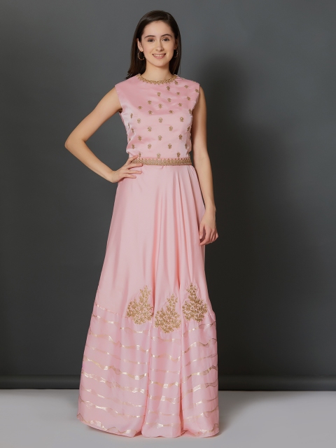 

Mitera Women Peach-Coloured Embellished Maxi Dress