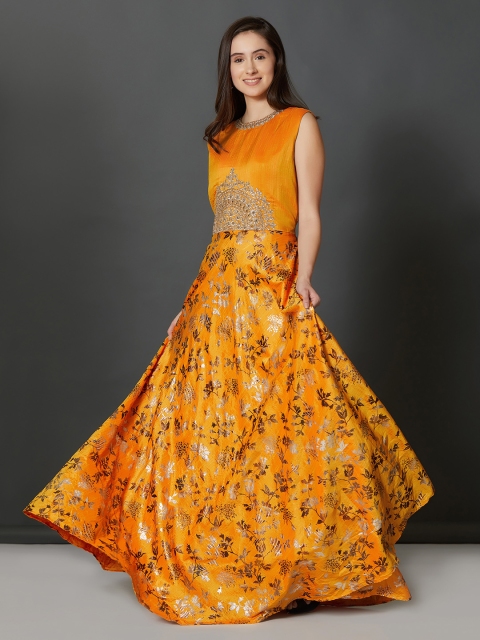 

Mitera Women Yellow Embellished Maxi Dress