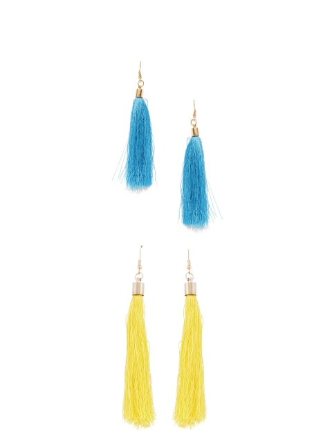 

OOMPH Gold-Toned & Blue Classic Tasselled Drop Earrings