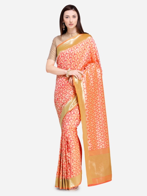 

Stylee LIFESTYLE Orange & Gold-Toned Silk Blend Woven Design Banarasi Saree