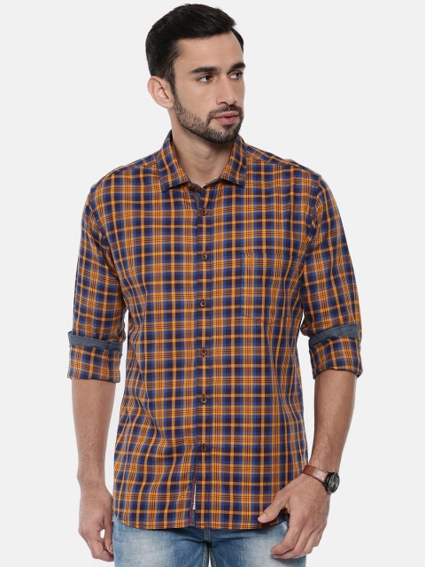 

CP BRO Men Brown & Blue Slim Fit Checked Casual Shirt