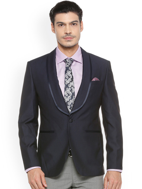 

Peter England Men Navy Blue Self Design Blazer