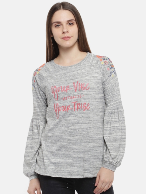 

Ajile by Pantaloons Women Grey Printed Pure Cotton Top